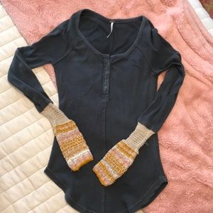 Free People Gray Sweater Sleeve Thermal Knit Top S